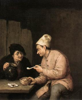 Adriaen Jansz Van Ostade : Piping and Drinking in the Tavern